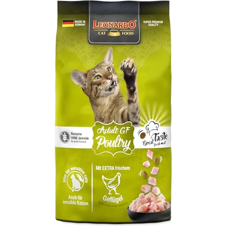LEONARDO Katzenfutter Adult GF Poultry, getreidefreies Trockenfutter mit extra frischem Geflügel, 300g, Made in Germany – Bild 1