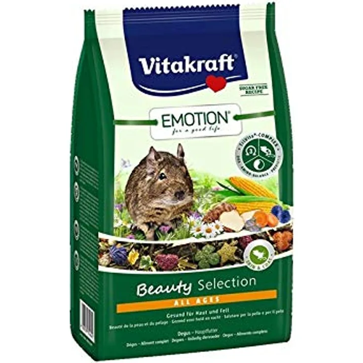 Vitakraft Emotion Beauty All Ages, Hauptfutter für Degus, 600g - Artgerechte Mischung, Zuckerfrei, Ohne künstliche Aromen und Konservierungsstoffe