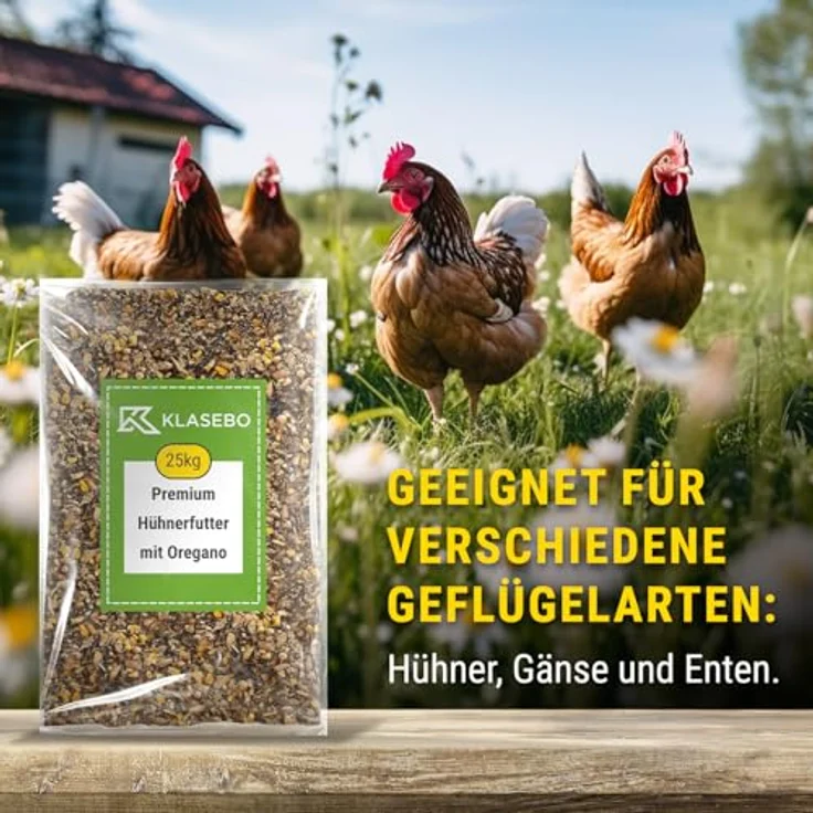 KLASEBO 25 kg Premium Hühnerfutter und Kükenfutter, Legemehl Plus mit Oregano - GVO-frei, nährstoffreich für Hühner, Gänse, Enten – Bild 5
