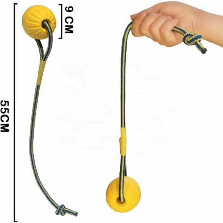 MMSGA Hundeball mit Seil, Trainingsball aus Schaumstoff, schwimmender Ball für große Hunde, 9 cm Durchmesser, 50 cm Seillänge, interaktiv und robust – Bild 2