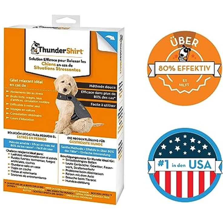 Thundershirt Wickelbody für ängstliche Hunde, Beruhigungsweste mit konstantem Druck, grau-meliert Classic, Größe M – Bild 2