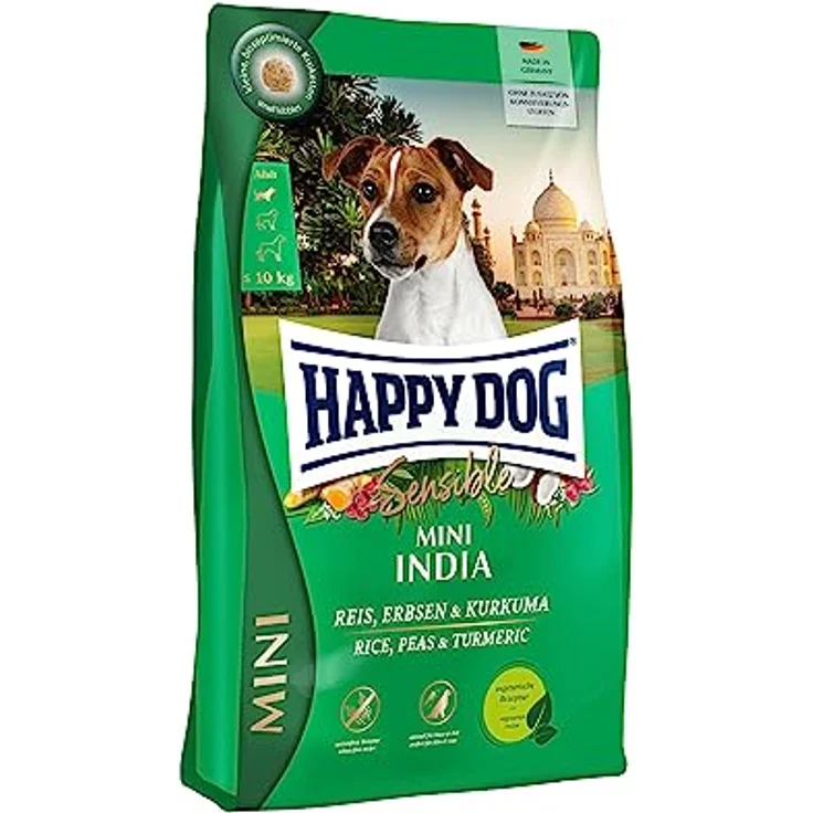 Happy Dog Sensible Mini India, 4 kg, weizenfreies, vegetarisches Hunde-Trockenfutter für Haut und Fell mit kleinen, bissoptimierten Kroketten – Bild 1