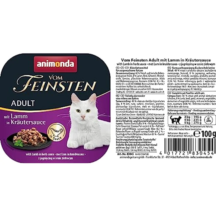 animonda vom Feinsten Adult mit Lamm in Kräutersauce, Getreidefreies Katzen-Nassfutter, 32x100g – Bild 2
