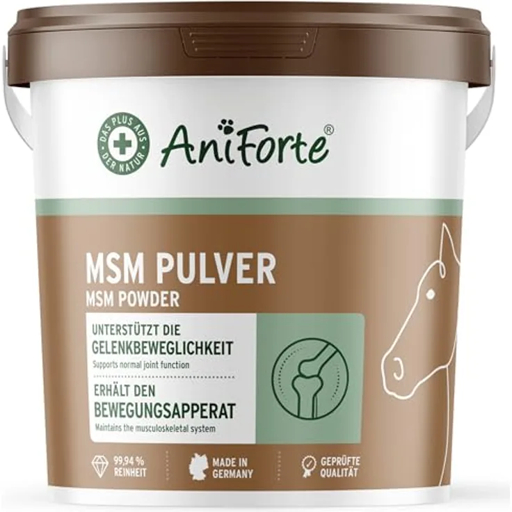 AniForte MSM Pulver 1,5 kg, Organisches Futter zur Gelenkunterstützung für Pferde