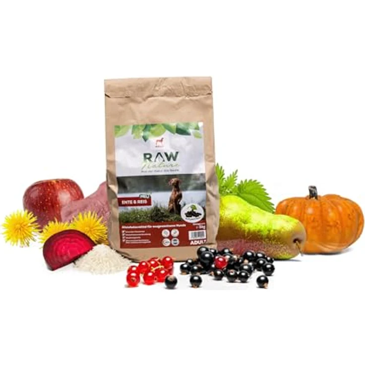 RAW Nature Trockenfutter Adult mit Ente 5kg, kaltgepresstes, getreidefreies Hundefutter mit 100% Muskelfleisch und hohem Fleischanteil, ohne künstliche Zusätze, für alle Rassen und sensible Hunde geeignet – Bild 5