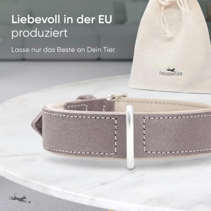 FREUDENTIER® Hundehalsband Model “Amstelpark”, aus gefüttertem Vollnarbenleder, grau-braun, für Halsumfang 27.5-38cm – Bild 3