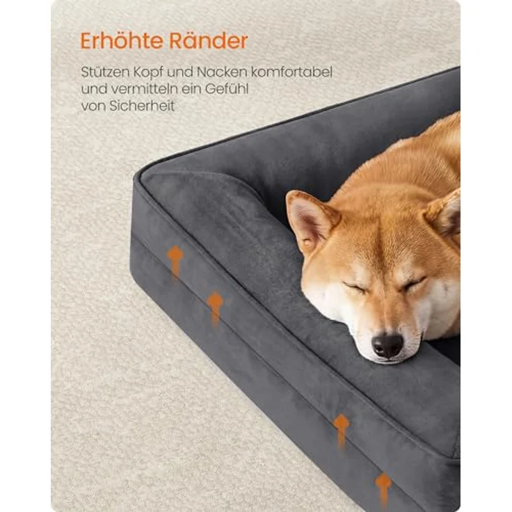 Feandrea Orthopädisches Hundebett PGW322GN01, L, Noppenschaumstoff, erhöhter Rand, abnehmbarer Bezug, waschbar, rutschfest, wasserabweisend, schiefergrau, 89 x 63 x 16 cm – Bild 4
