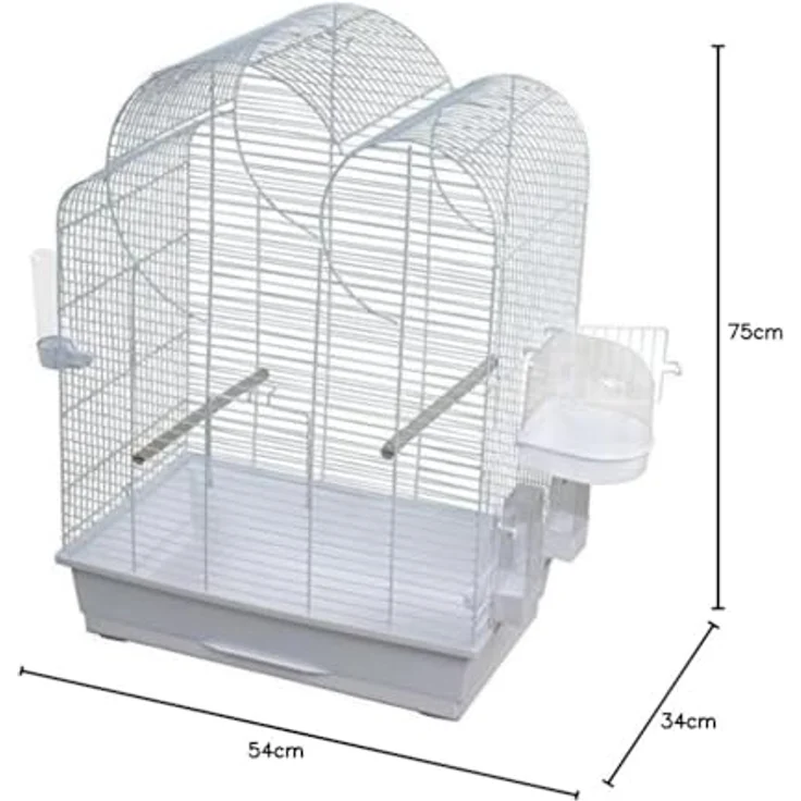 Duvoplus Eliza, Vogelkäfig + Voliere mit Badehaus, 2 Futternäpfen und Ausziehbarer Schublade, weiß – Bild 4