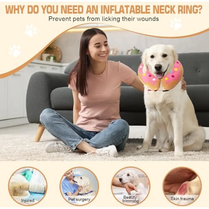 HMCEY Aufblasbare Halskrause für Hunde, Einstellbarer Schutzkragen aus weichem Veloursmaterial, Leicht und bequem, Größen S-XL – Bild 5