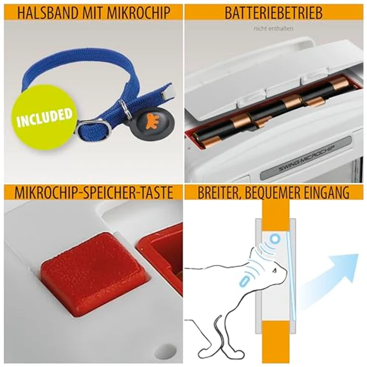 Ferplast SWING MICROCHIP, Katzenklappe mit Mikrochip-Erkennung, 4-Wege steuerbar, Zugluftschutz, inkl. Mikrochip-Halsband, Braun – Bild 4