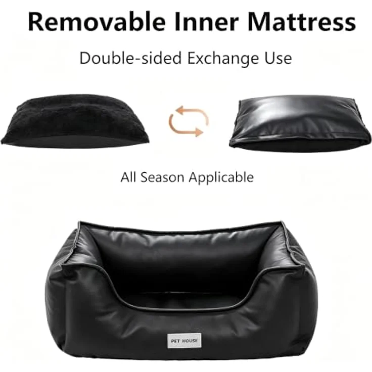 Marchul Hundebett Kunstleder, Wasserdichtes Katzensofa mit rutschfester Unterseite, 60 × 45cm, Schwarz – Bild 5