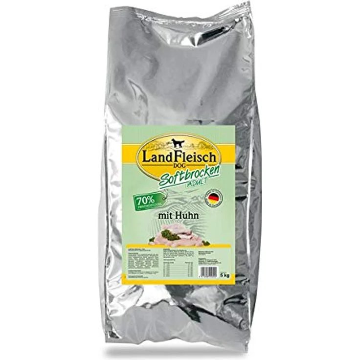 Landfleisch Dog Softbrocken mit Huhn, Alleinfuttermittel für ausgewachsene Hunde, 70% Frischgeflügel, 5 kg – Bild 2