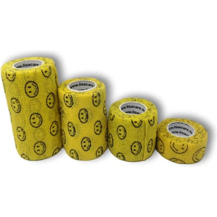 LisaCare Fingerpflaster selbsthaftend, vielseitige Handbandage für Hunde & Menschen, 4er-Set in Smiley Gelb (2,5-10cm breit) - wasser- und schmutzabweisend, rückstandslose Entfernung, elastisch – Bild 2