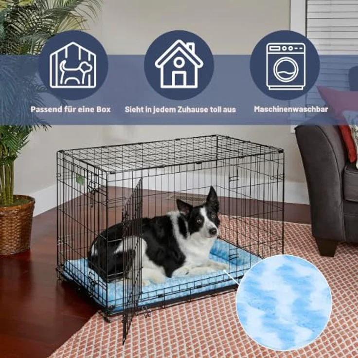 MidWest Homes for Pets QuietTime Fashion XS-Hundebett, Kunstfell-Randpolster in Blau, ultraweich, maschinenwaschbar, geeignet für 59 cm große Käfige und Boxen für kleine Hunde und Katzen – Bild 3