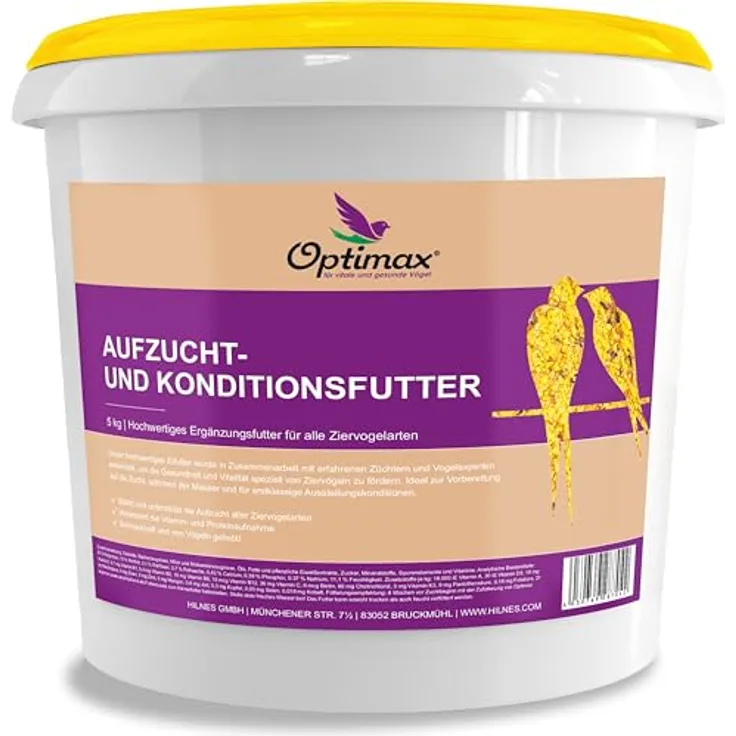 Optimax Kondition- und Aufzuchtfutter für Vögel, 5kg Eimer, hochwertiges Eifutter für Kanarienvögel & Wellensittiche, unterstützt Vitalität und Wachstum