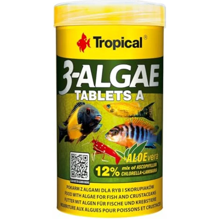 Tropical 3-Algae Tablets A, Pflanzliche Haftfuttertabletten mit 3 Algen für gesunde Fische, 250 ml