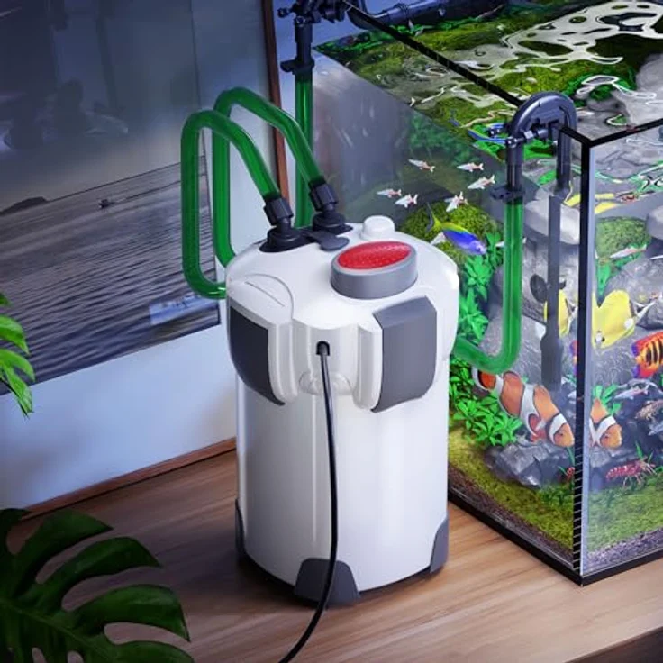 SunSun HW-303, Außenfilter für Aquarien bis 600 l, 1400 L/h, 3-Stufen Kammerfilter mit Filtermaterial, leise Keramikachse – Bild 2