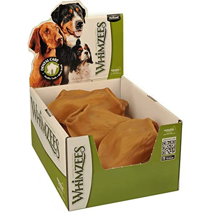 WHIMZEES Veggie Größe Ear, glutenfreie vegetarische Hundesnacks zur Plaquebeseitigung, 18 St. (1 x 990 g) im Display – Bild 1