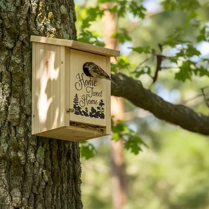 relaxdays Nistkasten Home Tweet Home, Natur, Vogelbrutkasten für Meisen und Sperlinge mit aufklappbarer Frontplatte zur einfachen Reinigung – Bild 2