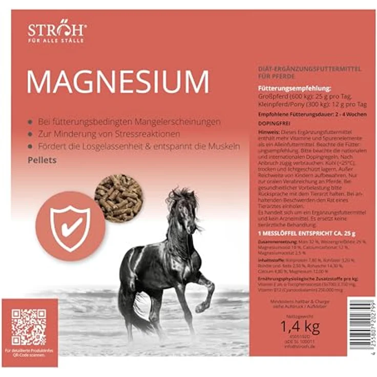 STRÖH Magnesium Pferd, 1,4 kg Feedbox Dose, mit Vitamin B12 und E, Ergänzungsfuttermittel zur Unterstützung von Stoffwechsel und Nerven für Pferde – Bild 2