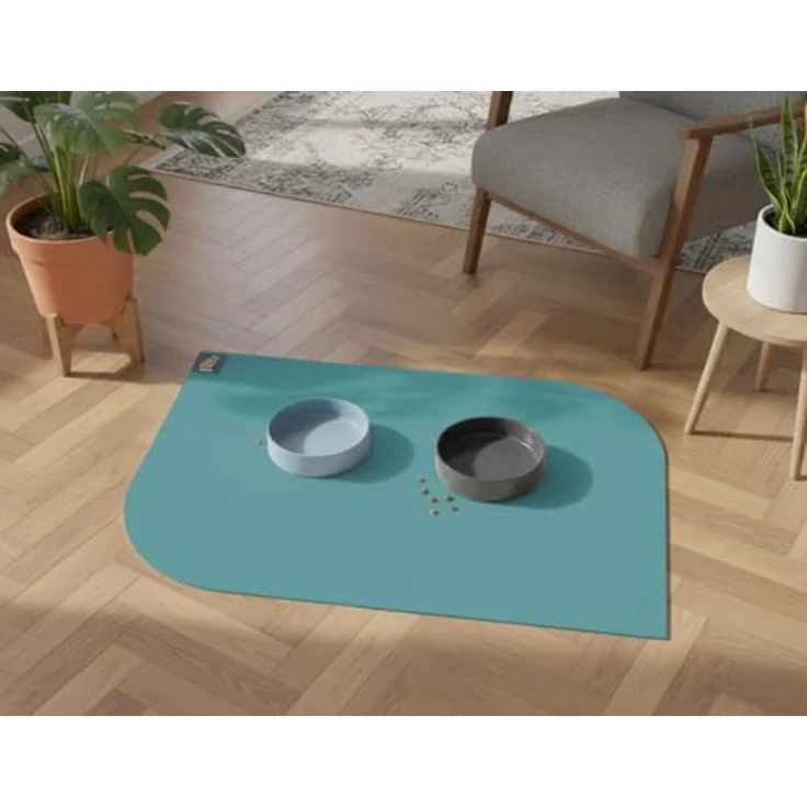 SANOZOO® Napfunterlage „Blatt“, beidseitig rutschfest & waschbar, Futtermatte für Hund & Katze, Made in Germany Petrol 60 x 90 cm – Bild 1