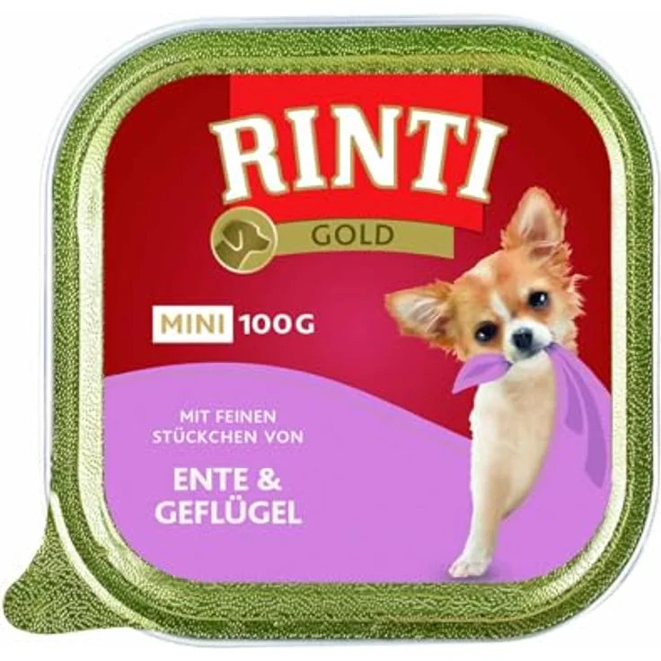 Rinti RINTI Gold Mini, Hunde-Nassfutter 6 x 100 g - Ente & Geflügel, 65% Fleischanteil, ohne Formfleisch, frei von Farbstoffen und Soja – Bild 1