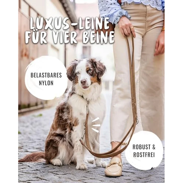 Rudelkönig Führleine Bella, Verstellbare Hundeleine 2,30m mit weichem Neopren-Nylon Material, braun – Bild 2