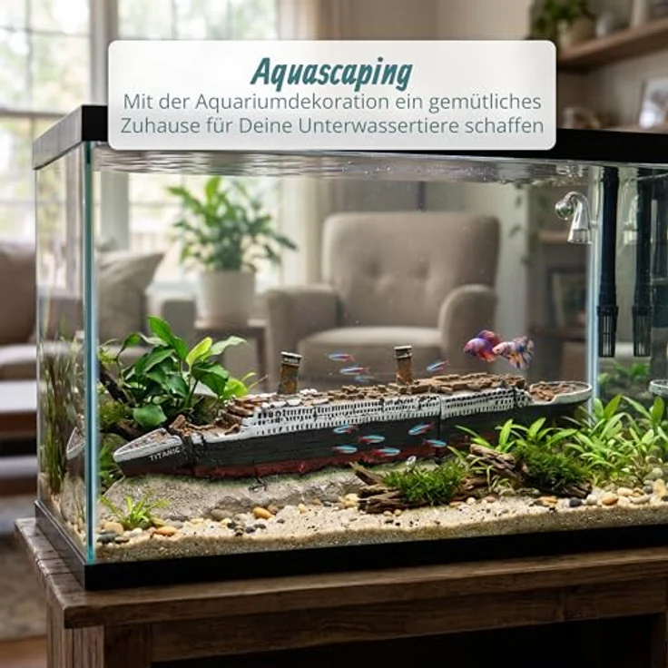 relaxdays Aquariendeko Titanic, detailreiches Schiffwrack aus ungiftigem Kunstharz, 9 x 38,5 x 5 cm, bunt – Bild 3