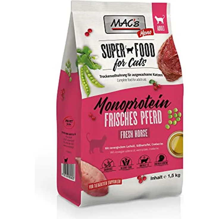 Mac's Cat Katzenfutter Adult Monoprotein Pferd, getreidefreies Trockenfutter, 1,5 kg
