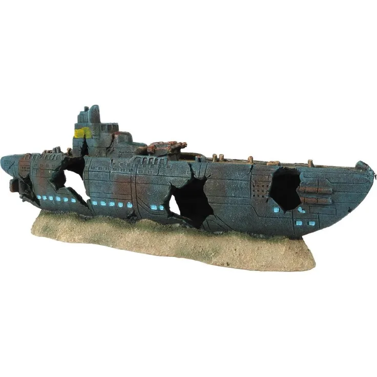 EBI Aqua Della Big Submarine, Aquarium Dekoration aus Polyesterharz, 14 cm hoch, 43 cm lang, maritimes U-Boot-Design