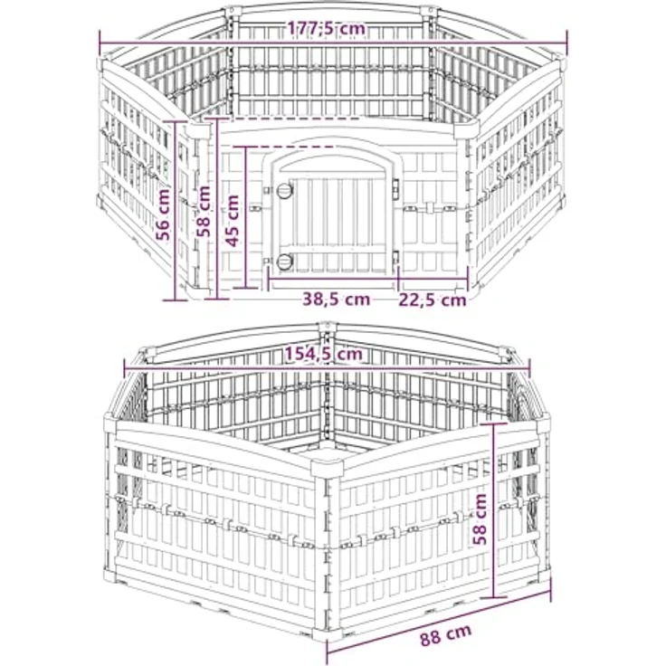 vidaXL Freigehege 6-Panel-Hundespielplatz 177,5 x 154,5 x 58 cm, wetterbeständig, klappbar, Kunststoff Weiß – Bild 3