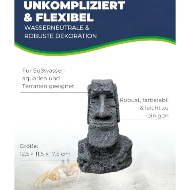 HOBBY Aquariendeko Moai Ora 1, Steinoptik Dekoration für Aquarium und Terrarium, 12,5 × 11,5 × 17,5 cm – Bild 3