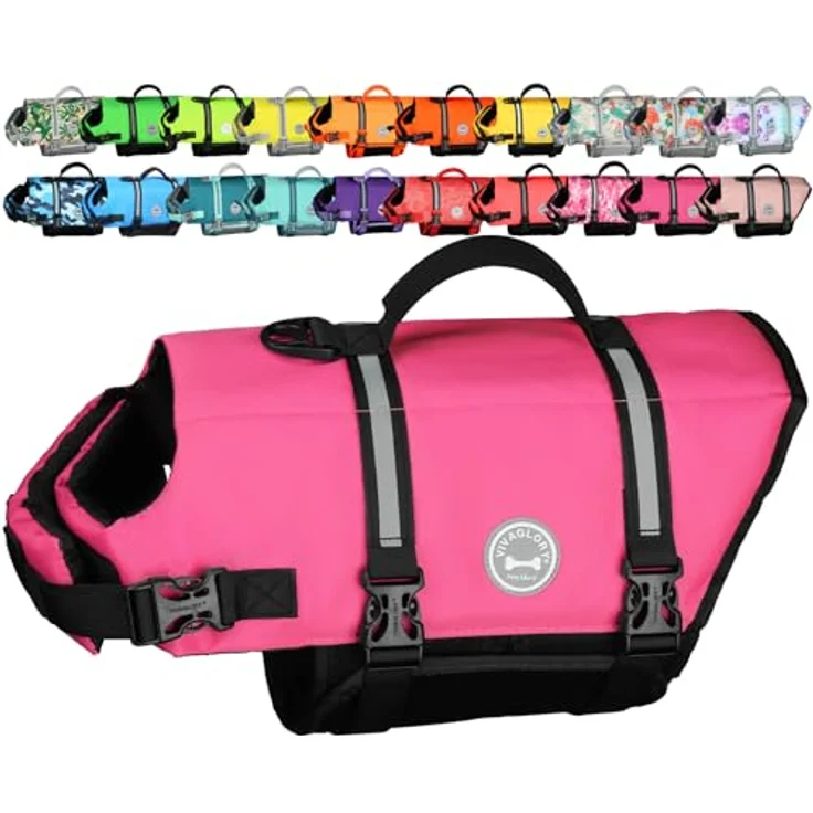 VIVAGLORY Hunde Schwimmweste Rip Stop, Sicherheit und Komfort, S, Rosa – Bild 1