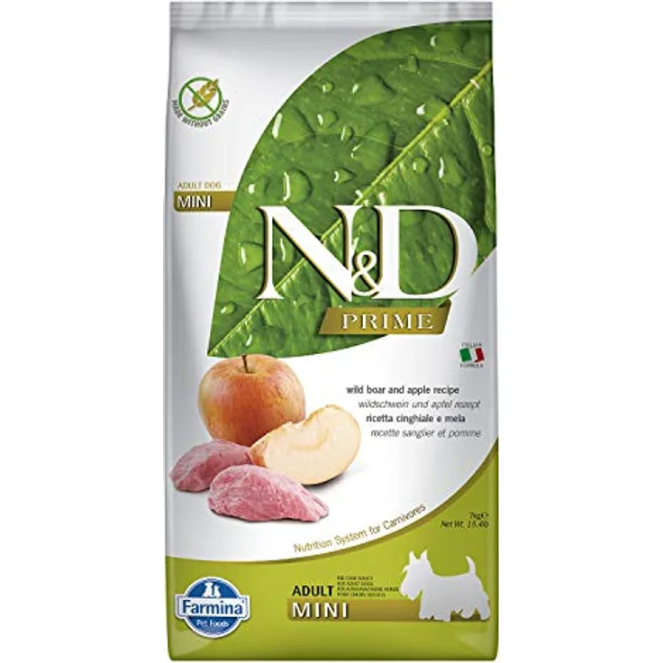 Farmina N&D Prime Adult Mini Pellets Hundefutter, Trockenfutter mit Wildschwein und Apfel, 7 kg, ohne Mais, reich an Vitaminen und natürlichen Antioxidantien