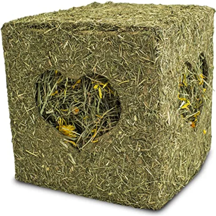 JR FARM Heu-Würfel groß mit Blüten, 450 g - natürliches Kleintierfutter aus bergwiesenfrischem Heu, 19 x 19 x 19 cm