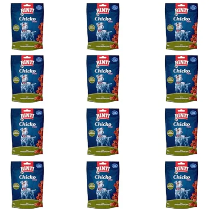 Rinti Chicko Mini Kaninchen-Häppchen, 12er Pack | 12 x 60 g | Schonend luftgetrocknet | Ohne Soja und Fleischmehle | Wiederverschließbar