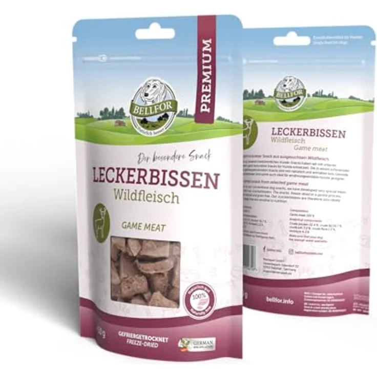 Bellfor Leckerbissen für Hunde - Wildfleisch, Monoprotein, getreidefrei, gefriergetrocknet, 50 g, ideal für empfindliche Mägen und Hundetraining – Bild 2