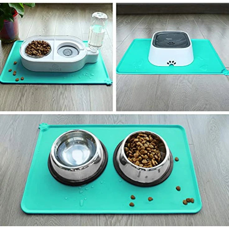 Joytale Silikon-Futtermatte, rutschfeste wasserdichte Futtermatte mit erhöhtem Rand für Hunde und Katzen, 47 x 30 cm, Türkis – Bild 3