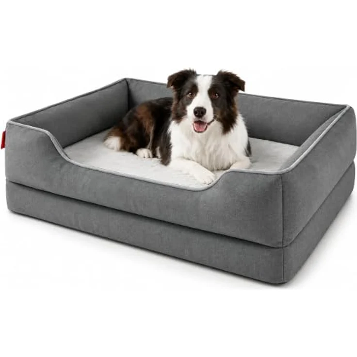 Zedelmaier orthopädisches Hundebett für mittelgroße Hunde, L 90×64cm, extra dicke Schaumstoffmatratze, Dunkelgrau – Bild 1