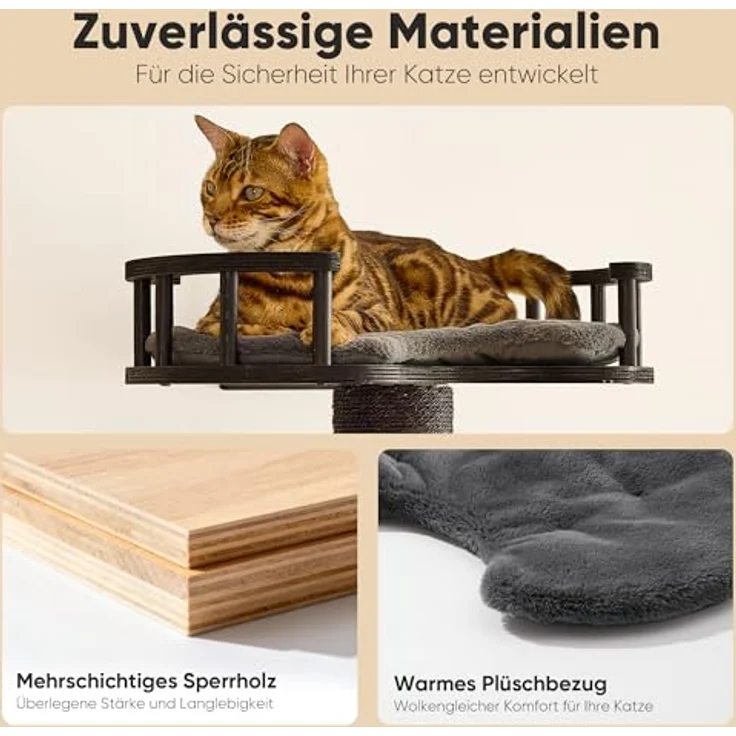 FUKUMARU Kletterwand Katzen-Set, 4 in 1 mit Hängematte, Kratzbaum, Wandregalen und Sisalmatte – Platzsparendes Wandmöbel für Katzen (Schwarz) – Bild 4