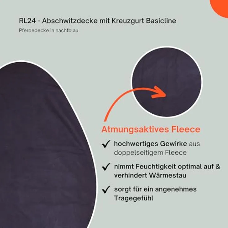 RL24 Abschwitzdecke mit Kreuzgurt BASICLINE, atmungsaktiv und schnelltrocknend, Nachtblau, 75 cm – Bild 3