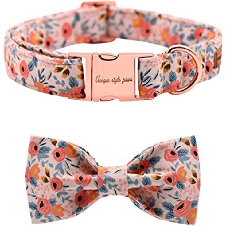 Unique Style Paws Hundehalsband mit verstellbarer Fliege, aus Baumwolle, Größen S-M-L, für Hunde und Katzen