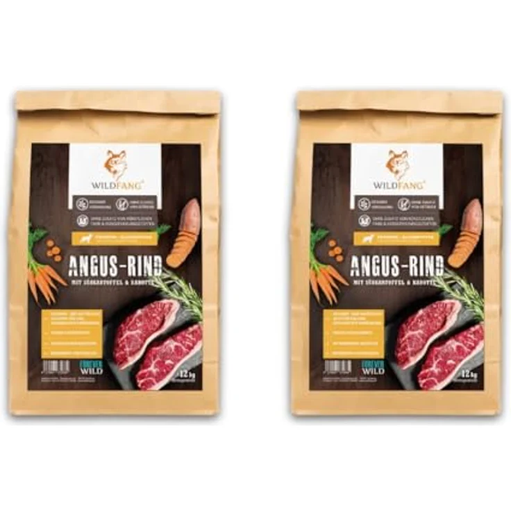 Wildfang® Hundefutter Trocken - Getreidefreies Premiumfutter - Angus Rind mit Süßkartoffel & Karotte (2 x 6 kg), hochverdaulich und allergikerfreundlich – Bild 1