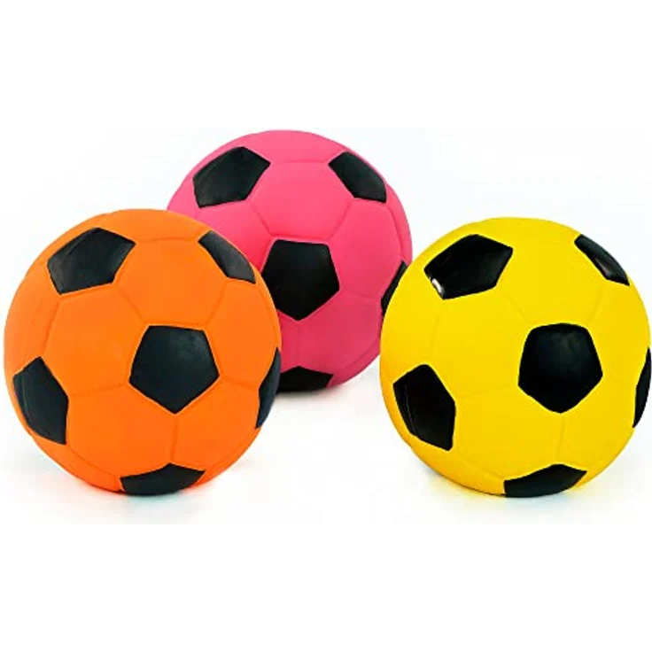 Chiwava 3 Stück 7 cm Hundespielzeug Ball aus Latex, interaktives Fußball Spielzeug mit Quietsche für mittelgroße Hunde, sortierte Farben – Bild 4