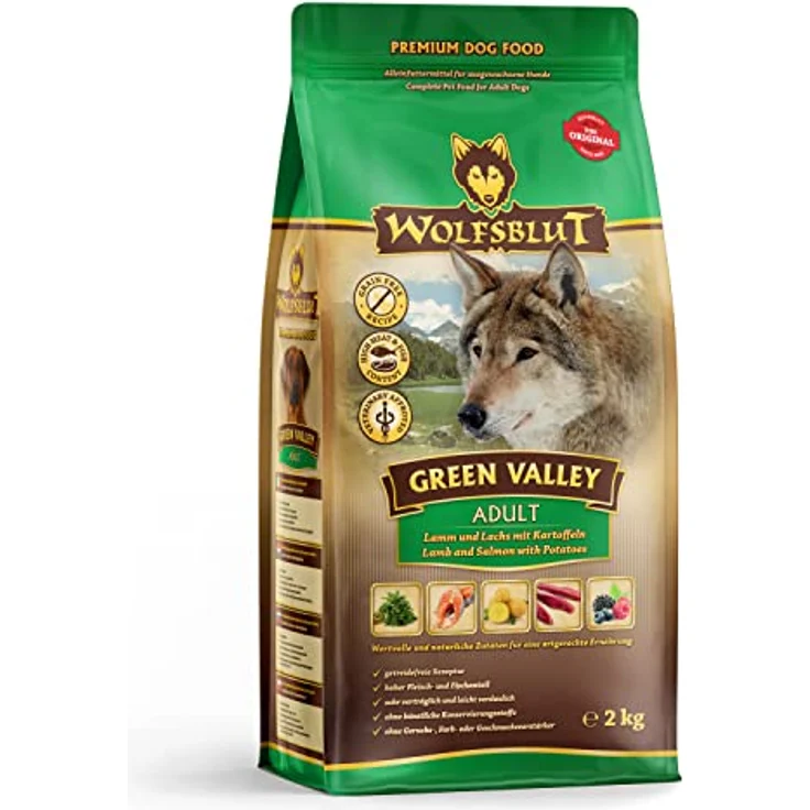 Wolfsblut Green Valley, 2 kg Trockenfutter mit Lamm und Lachs, getreidefrei und ohne künstliche Zusatzstoffe – Bild 1