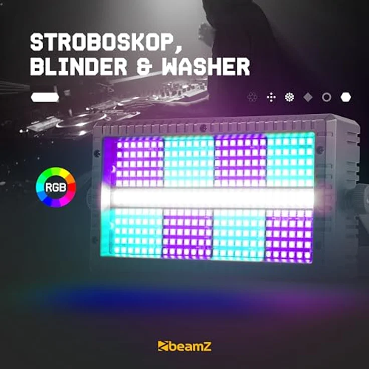 BeamZ BS336, Stroboskop Blitzer & Blinder Wash Kombi mit RGBW LEDs, 3-in-1 LED Lichteffekt, DMX Steuerung, Fernbedienung, 56 bunte LEDs, ideal für Partys & Events – Bild 2