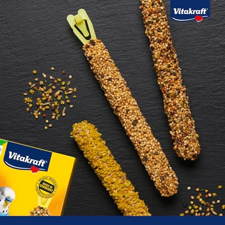 Vitakraft Kräcker Mix, Vogelsnack Knabberstangen, mit Ei, Grassamen, Aprikose, Feige, Honig und Sesam, zur Schnabelpflege, ohne Zuckerzusatz (10x 80g) – Bild 2
