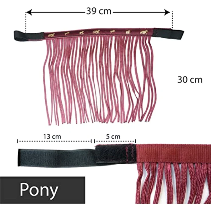 Pferdelinis Fliegenfransen für Pferde Fliegenmaske mit Klettverschluss, effektiver Insektenschutz, Bordeaux, Pony – Bild 4