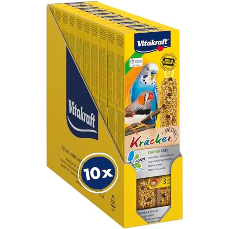 Vitakraft Kräcker zur Mauserhilfe, Knabberstangen für Wellensittiche mit Vitaminen und Mineralien, zuckerfrei, 10x 60g – Bild 1