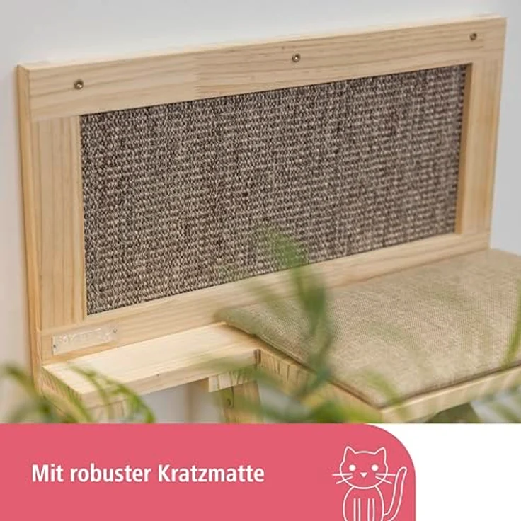Kerbl Pet Liegebrett Timber, braun, 58x89 cm, stilvolle Wandmontage mit abnehmbarem Kissen und Sisal-Kratzmatte – Bild 4